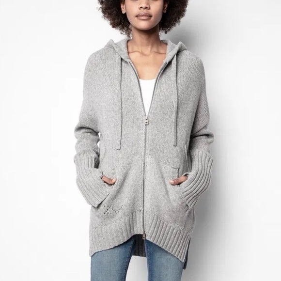 Zadig & Voltaire Tout Va Bien Cardigan Sweater M/L Grey Zip Front - Picture 1 of 11